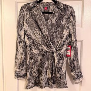 Vince Camuto Black and Gray Snake Print Blouse